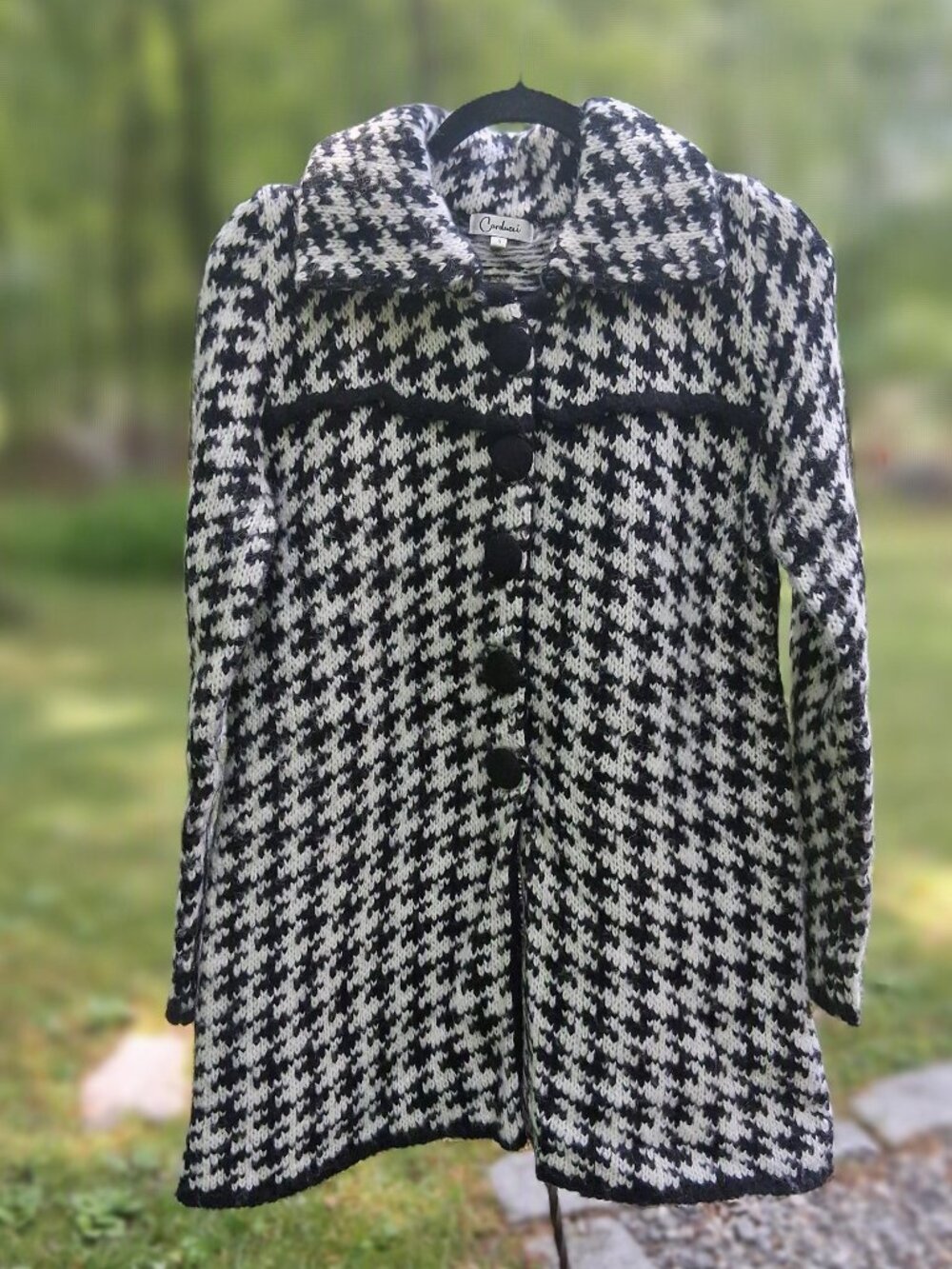 VTG CARDUCCI Houndstooth Knit Sweater Jacket Coatigan – Size Small